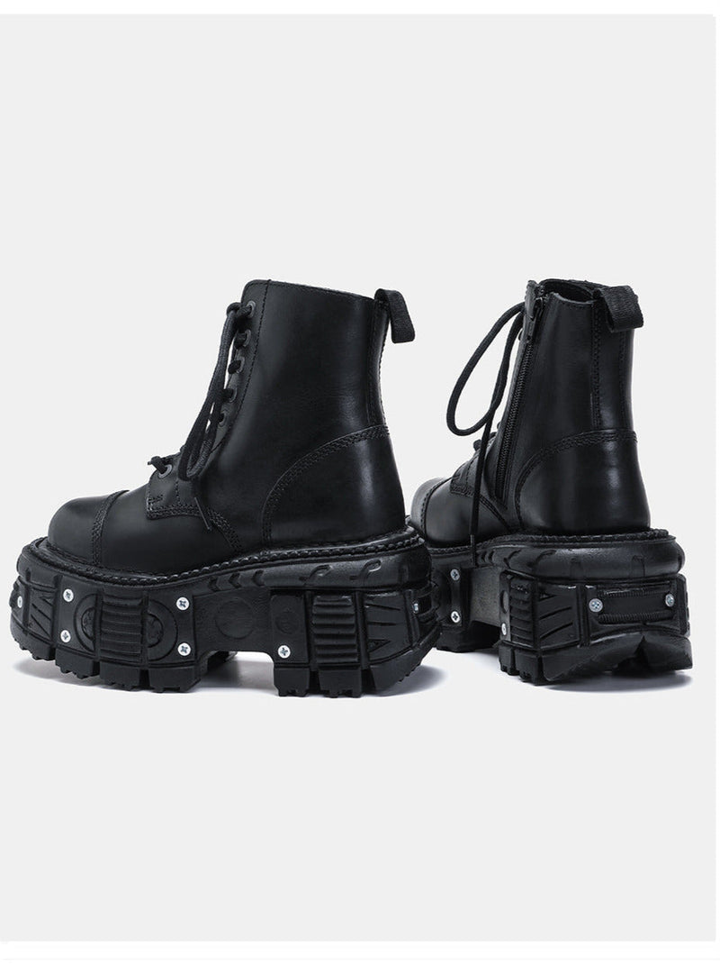 Dark Punk Metal Lace-up Platform Short Boots