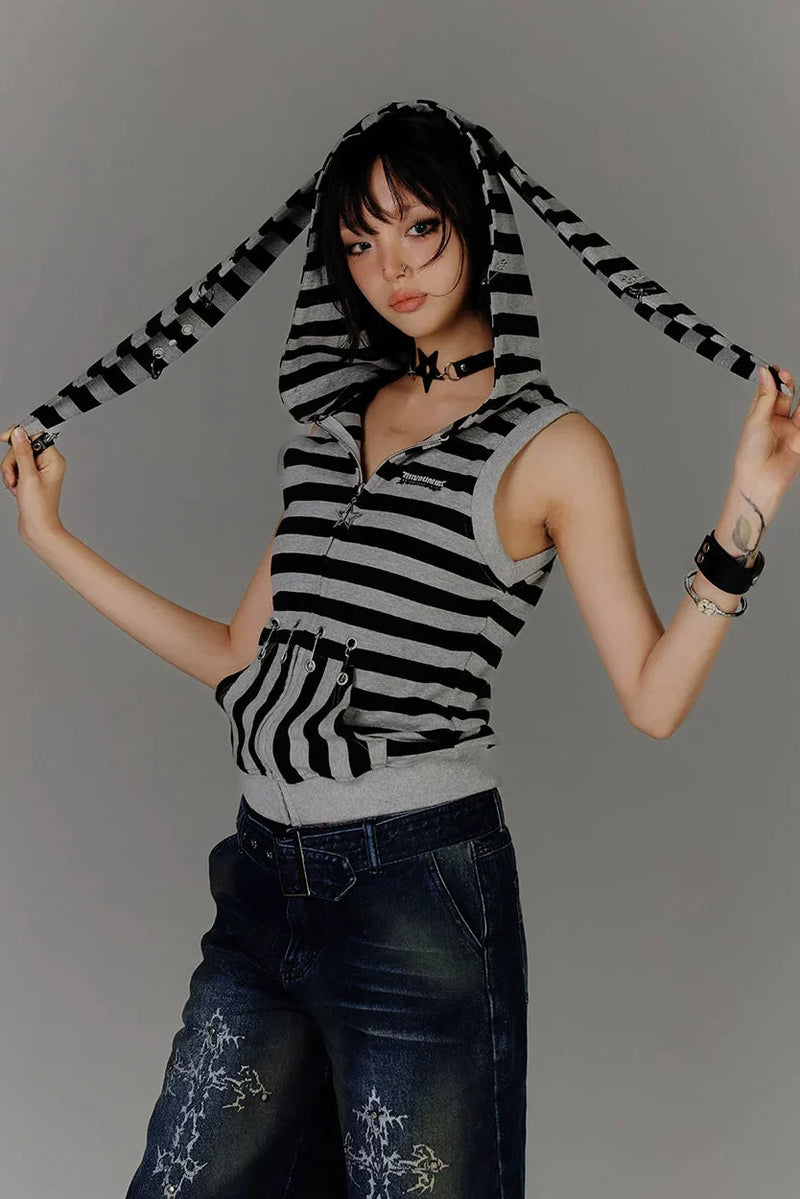 Retro Striped Rabbit Ear Tops