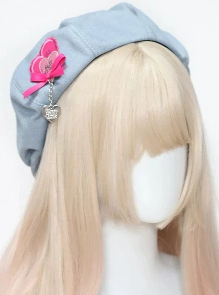 Charm Heart Denim Blue Beret