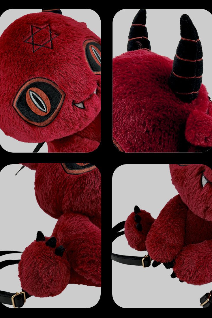 Death Black White and Red Devil Dark Punk Plush Backpack