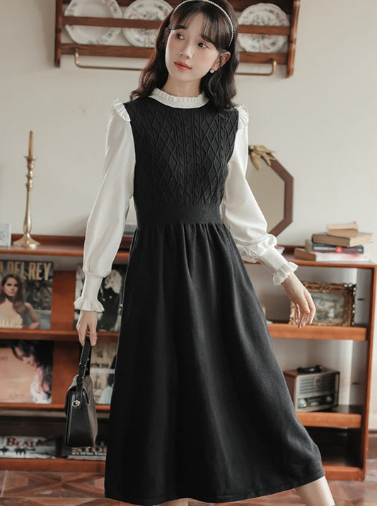 Retro Ruffle Collar French Dress