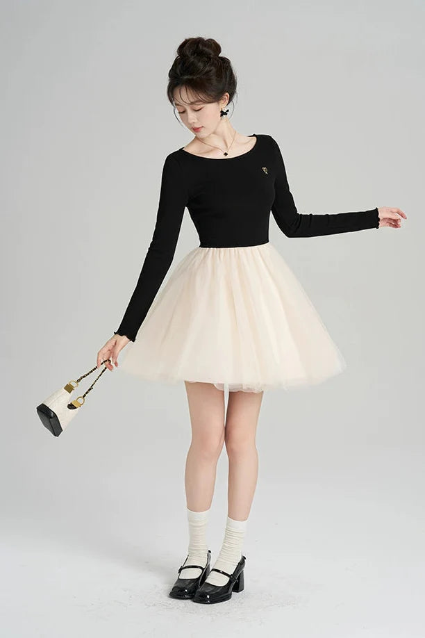 Patchwork Mesh French Dress