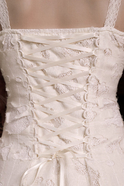Cotton Love Heart Ribbon Cutout Lace Slip Dress