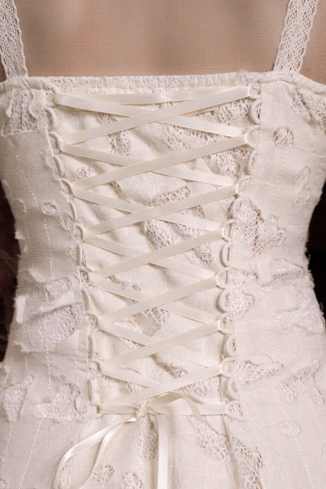 Cotton Love Heart Ribbon Cutout Lace Slip Dress