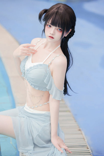 Light Blue Split Mermaid Swimsuit Set