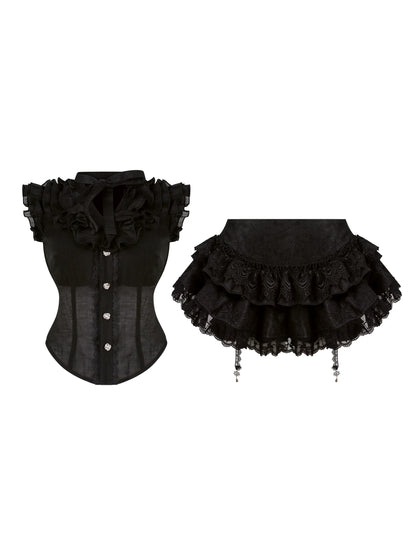 Dark Sheer Sleeveless Top + Tiered Skirt