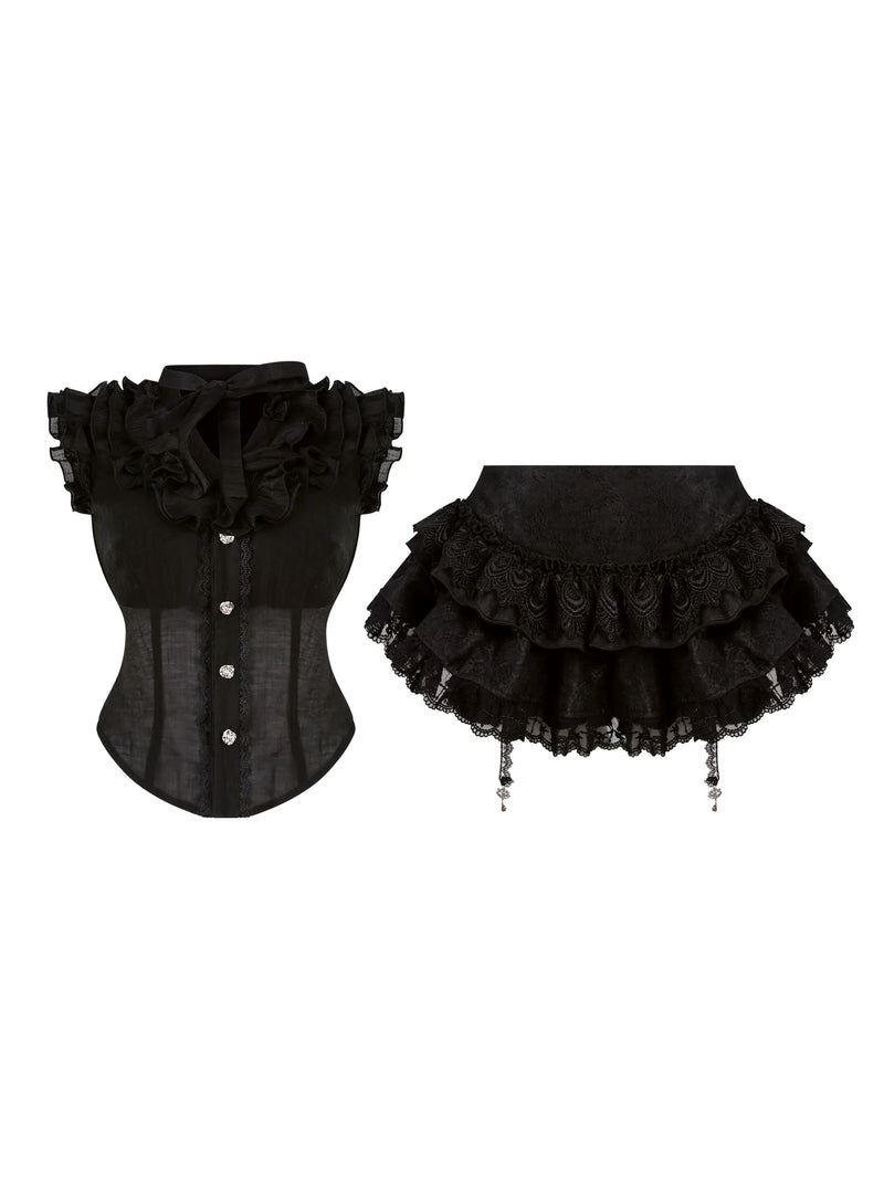 Dark Sheer Sleeveless Top + Tiered Skirt