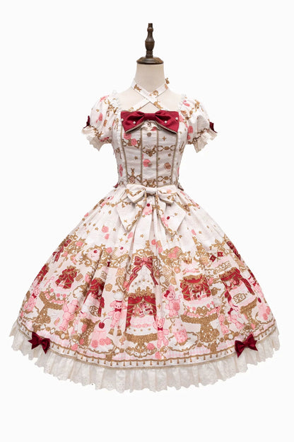 [pre-order Deadline: April 26] Retro Romance Sweet Lolita Ribbon Cake Print Halter Neck Dress