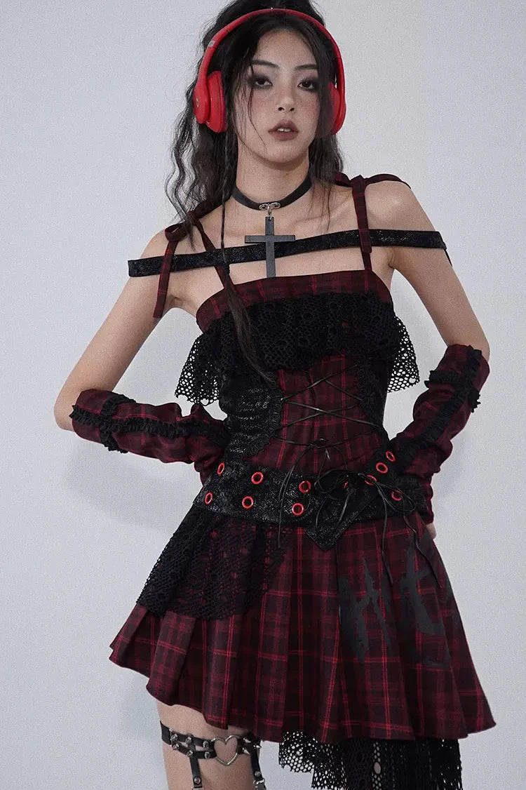 Magic Rhythm Plaid Asymmetrical Dress