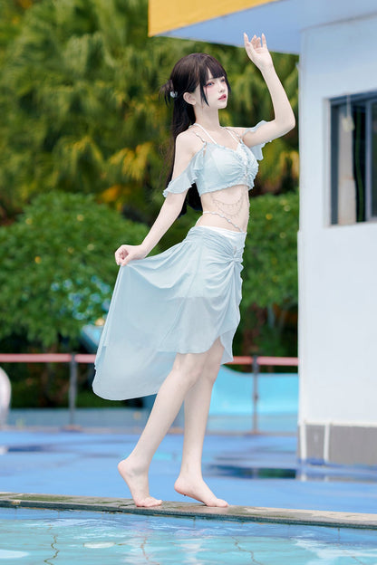 Light Blue Split Mermaid Swimsuit Set