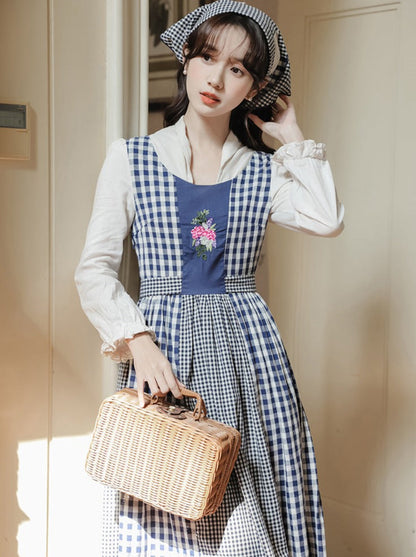 Gingham Plaid Flower Retro Country Dress