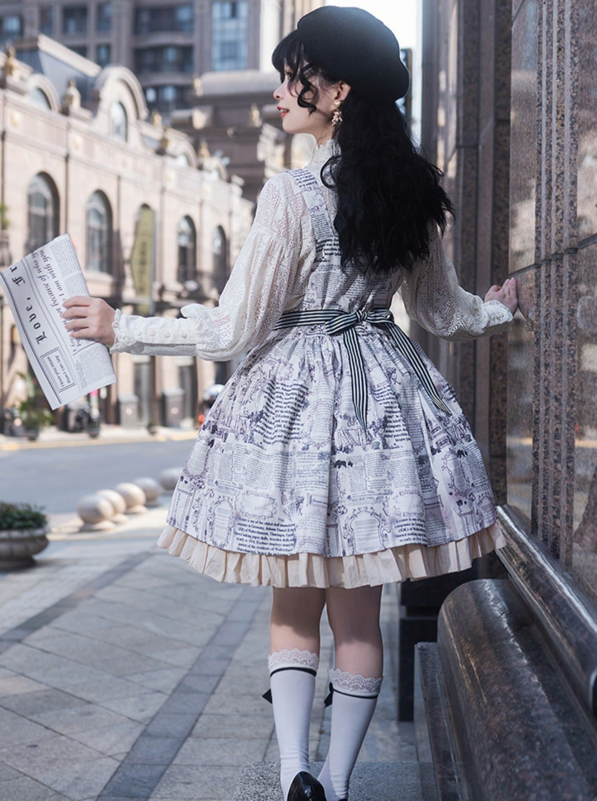 Retro Doll Apron Print Suspender Skirt Dress