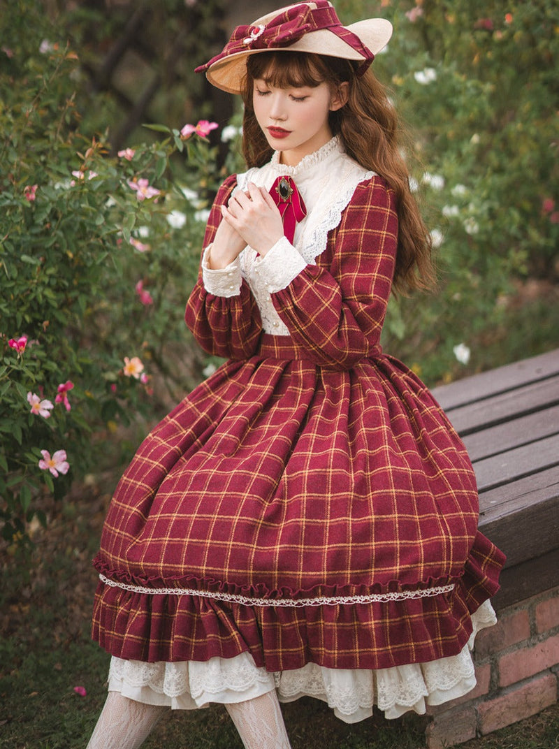 Retro Girl Volume Check Lolita Dress [pre-order]