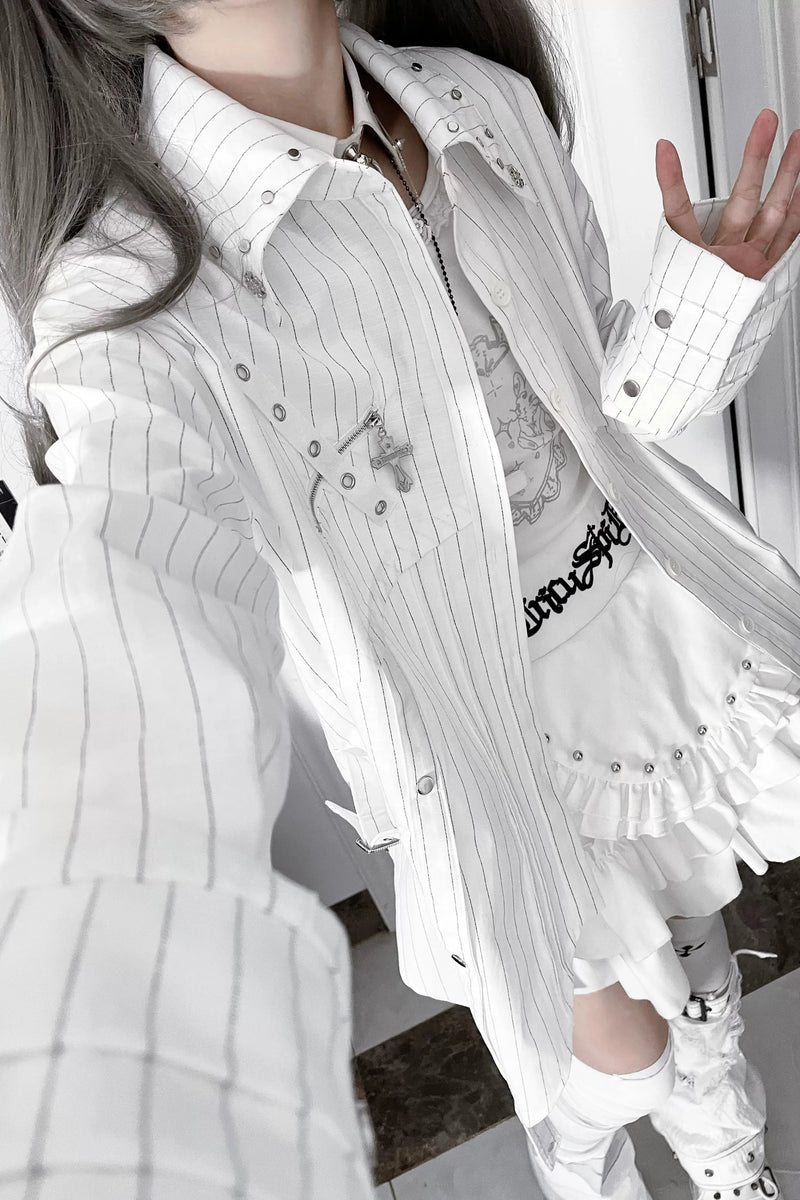 Striped Mode Long Sleeve Shirt + Tie