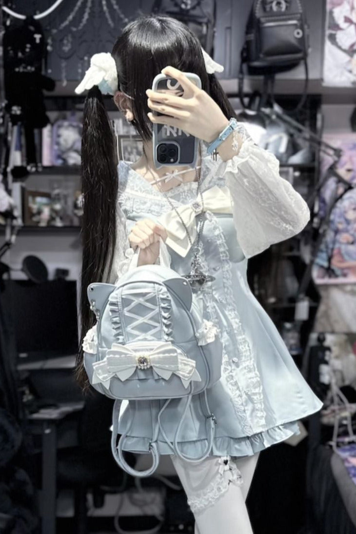 [pre-order] Cat Ear Jewel Ribbon Backpack