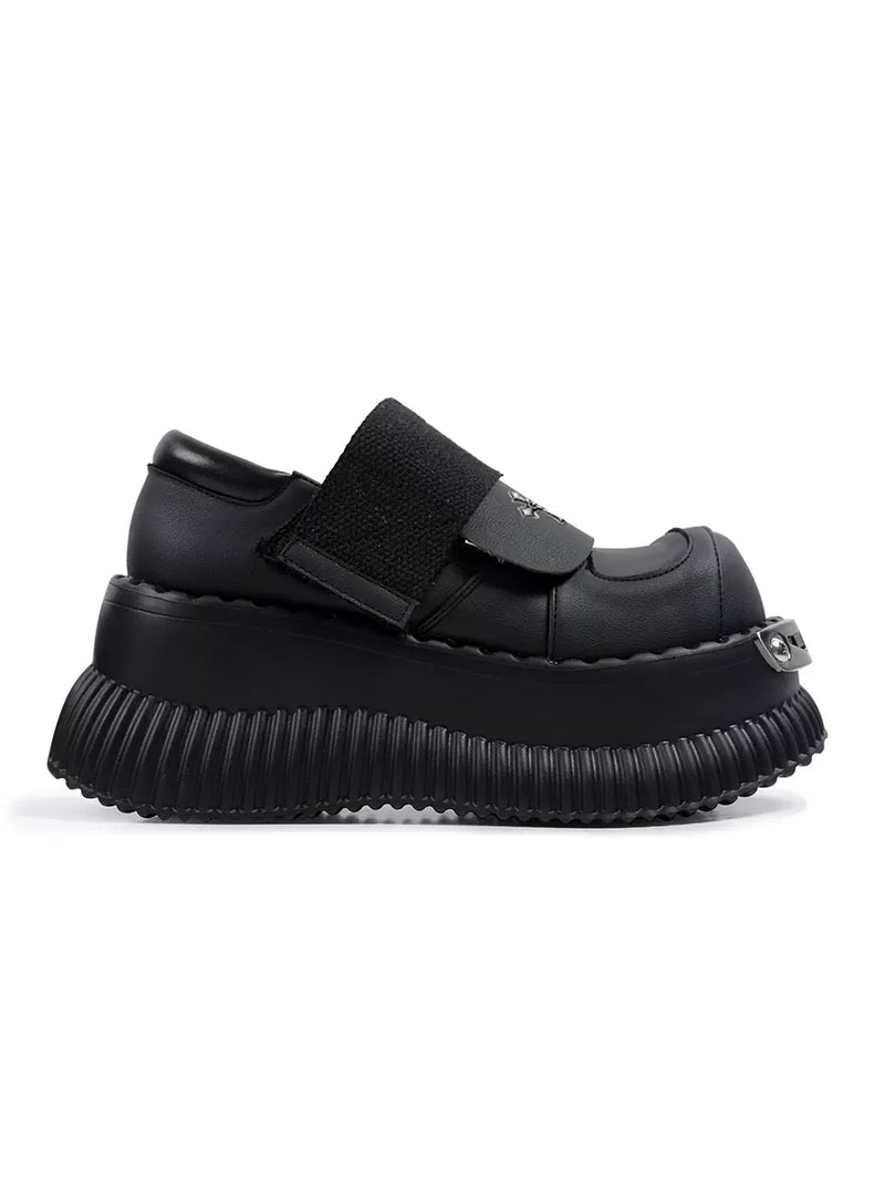 Metal Punk Cross Velcro Leather Platform Shoes