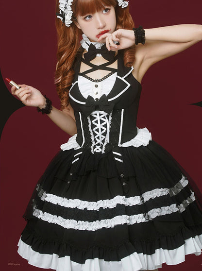 White Black Magic Antique Doll Dress
