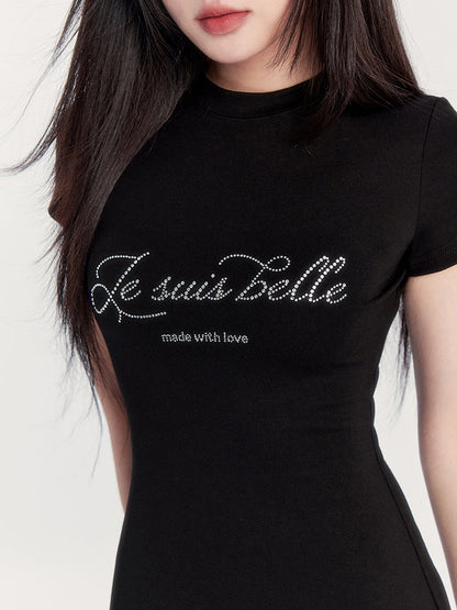 Rhinestone Logo Pleated Dress
