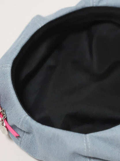 Charm Heart Denim Blue Beret