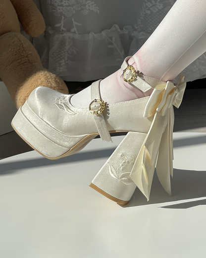 Sweet Macaron Color Ribbon Lolita Heel