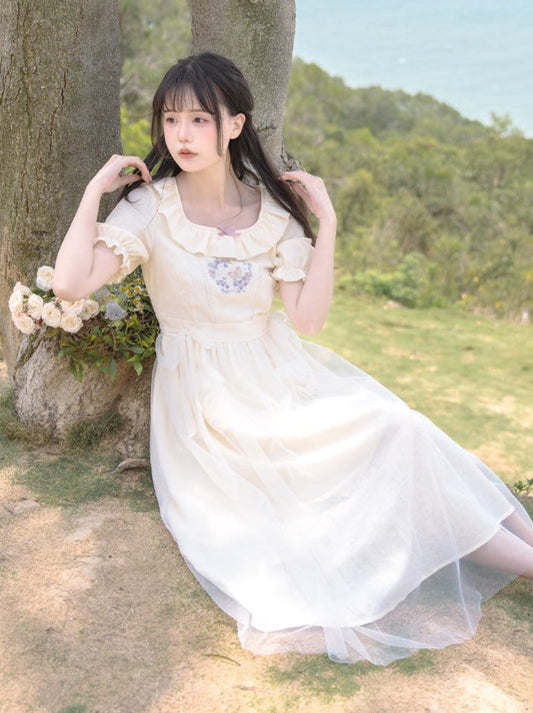 Ruffle Collar Double Ribbon Dress