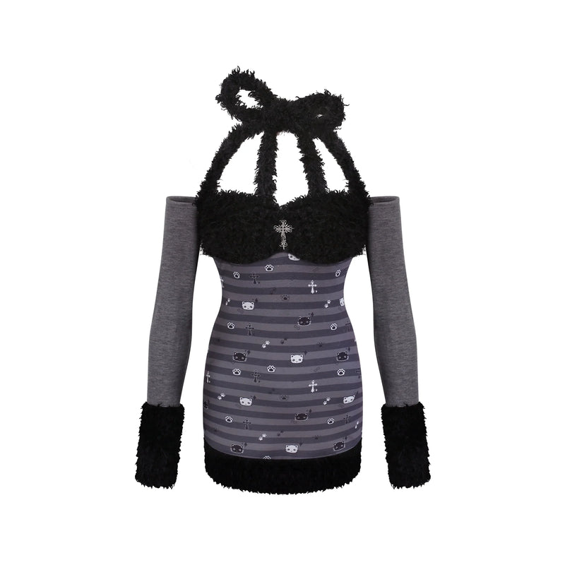 Tight Striped Necklace + Hooded Coat