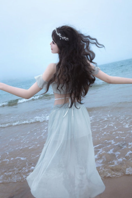 Light Blue Split Mermaid Swimsuit Set