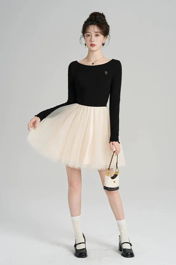 Patchwork Mesh French Dress