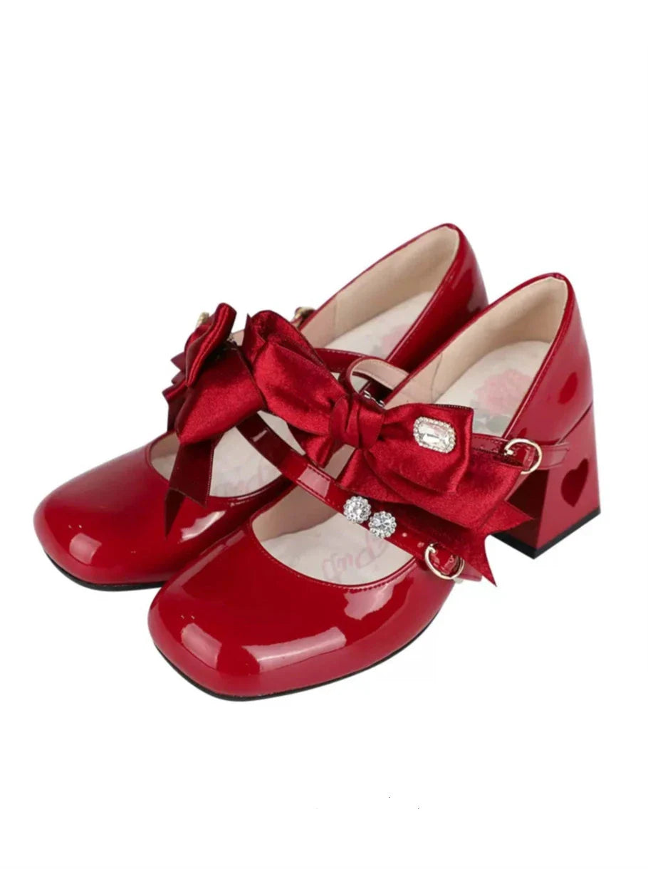 Ribbon Open Heart High Heel Lolita Shoes [jewel Ribbon/normal Ribbon]