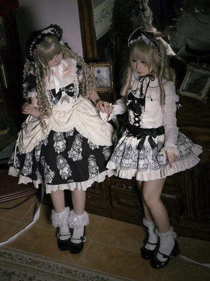 Night of Dolls Print Embroidery Dress Set