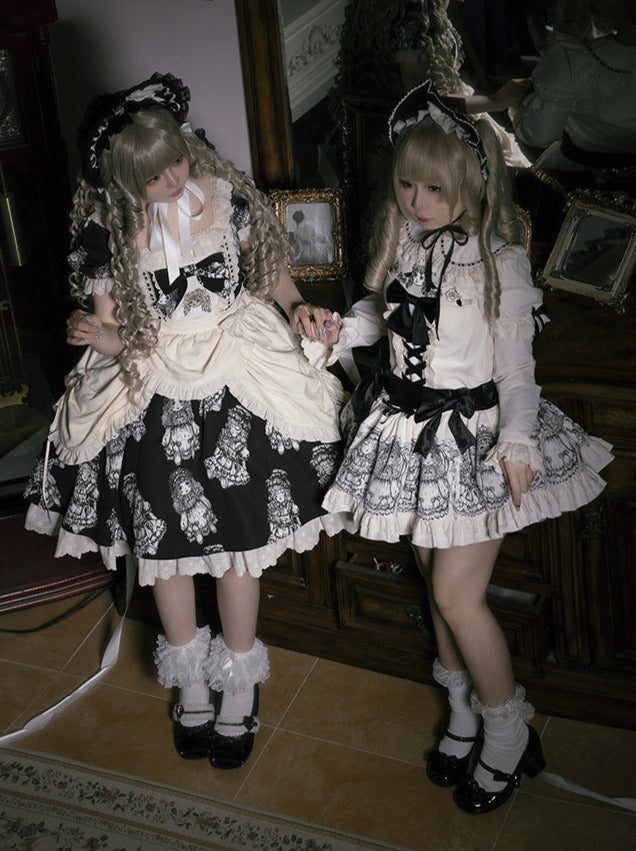 Night of Dolls Print Embroidery Dress Set