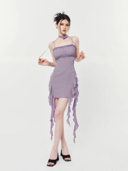Double Streamer Rose Ruffle Cami Dress