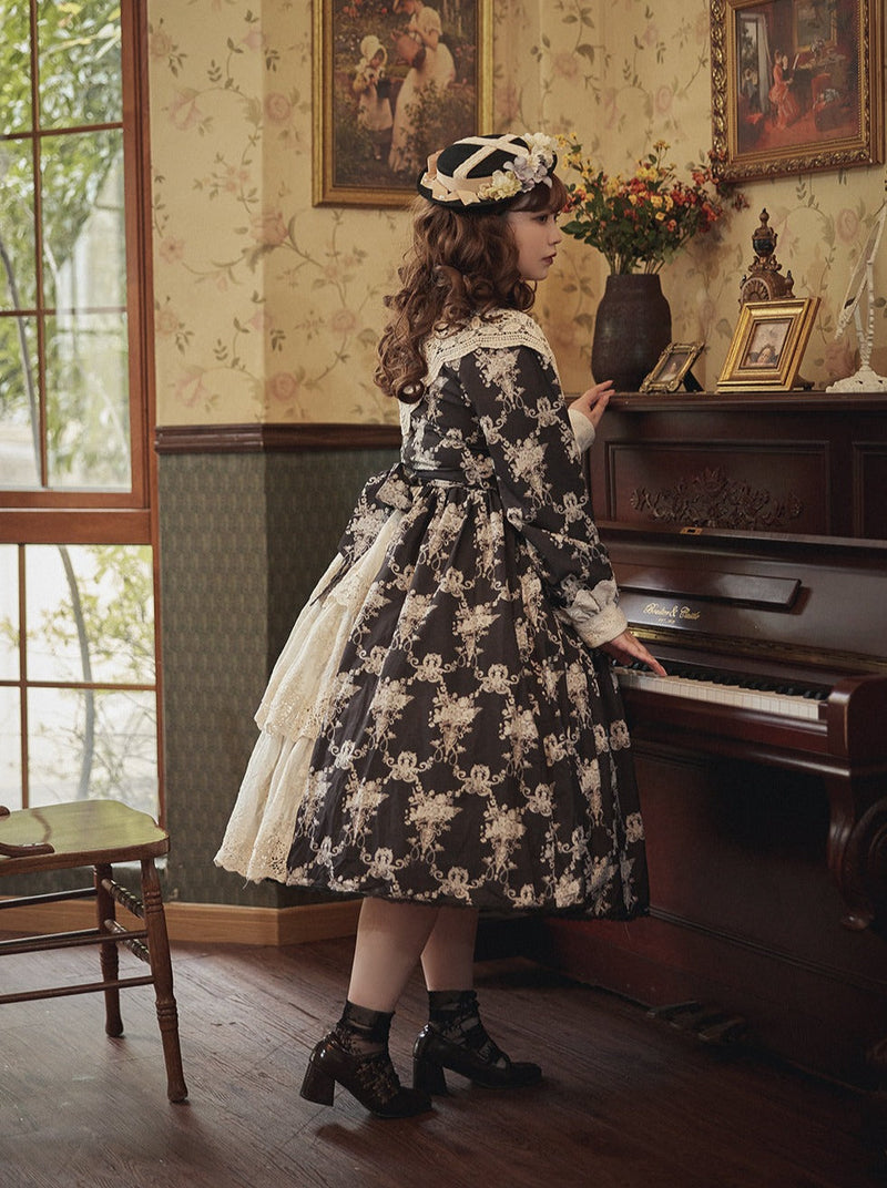 [pre-order] Antique Flower Wall Lolita Retro Cake Pendant Dress