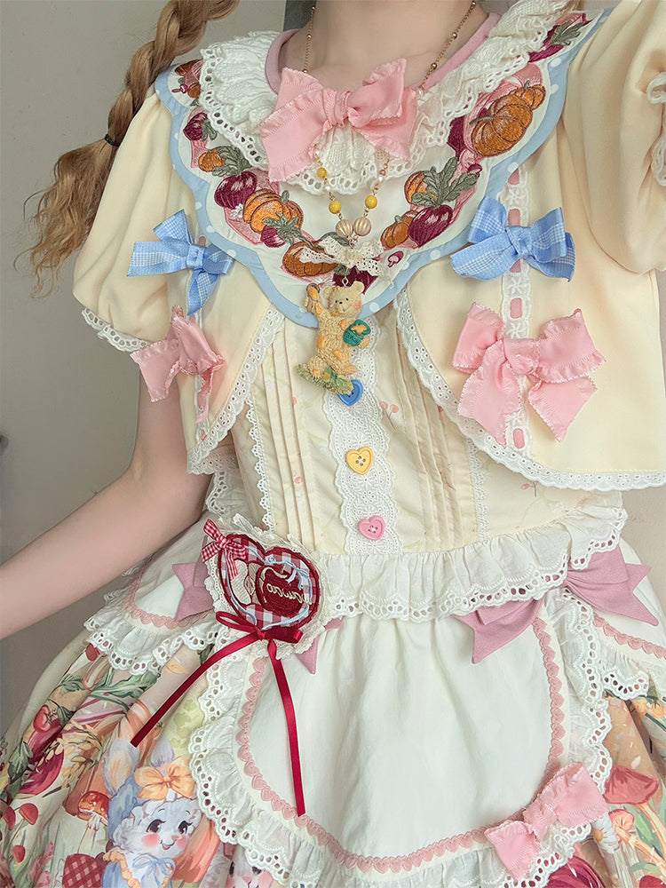 [pre-order] Carrot Print Layered Dress + Suspender Dress + Apron