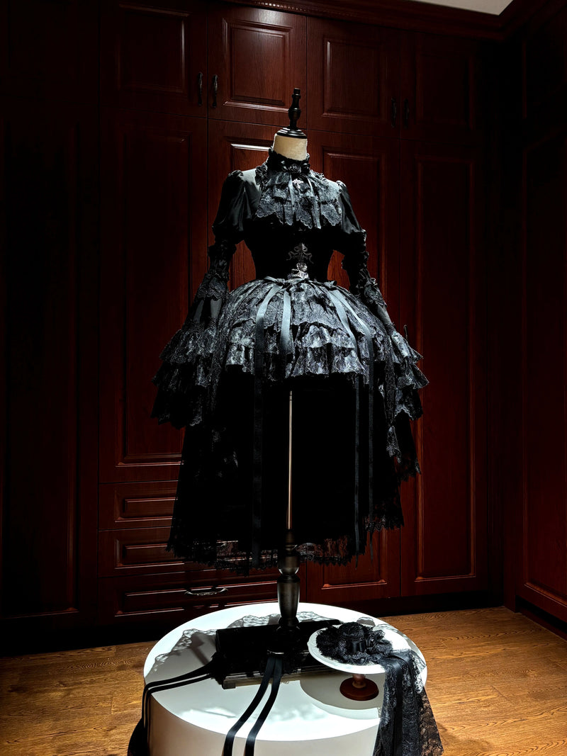 [pre-order Deadline: March 18] Dark Gothic Lolita Skirt + Shirt + Headband + Hat + Sleeve