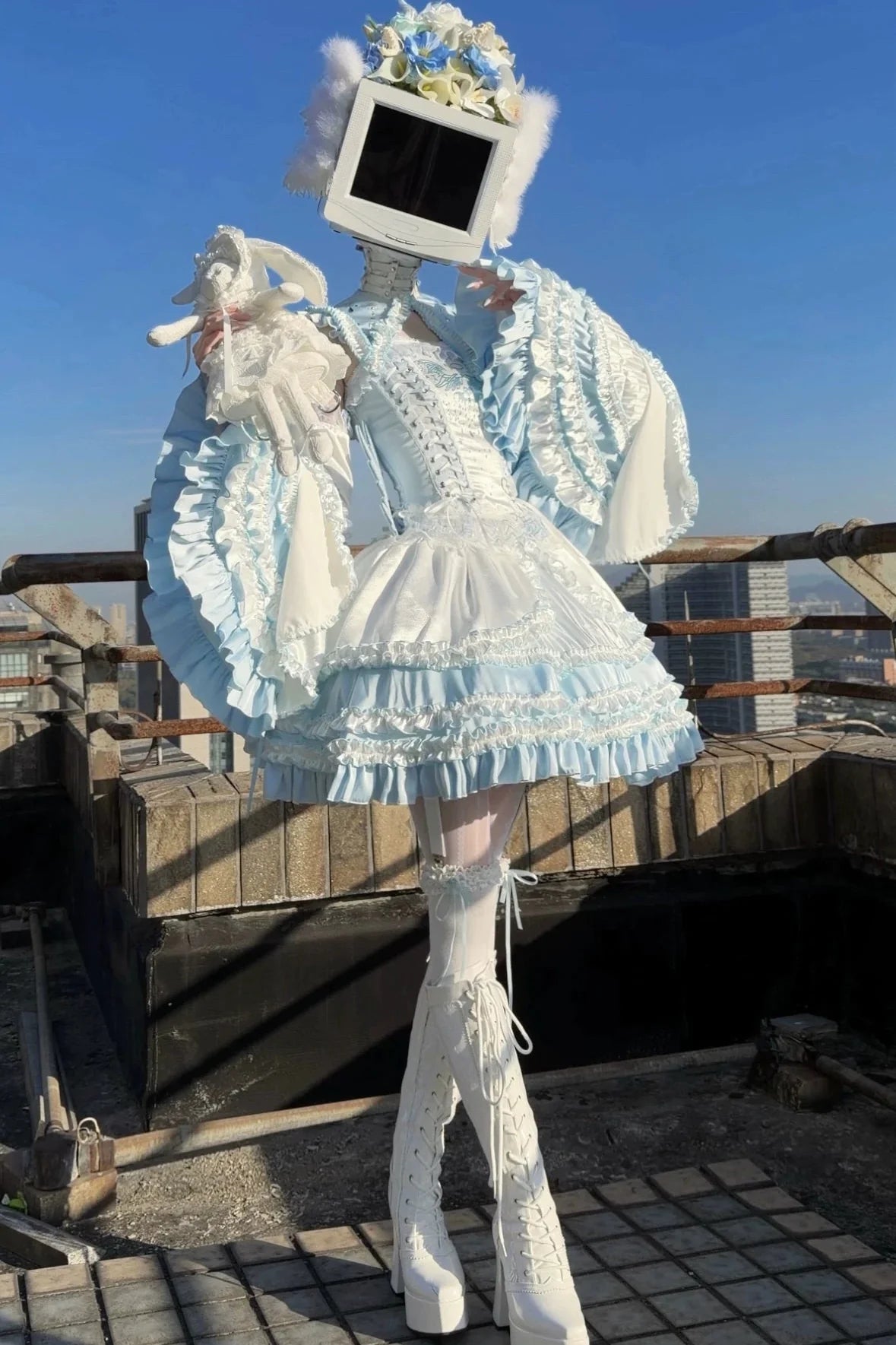 Aqua Angel Line Top + Skirt + Shirt Collar + Sleeve + Hat + Clips