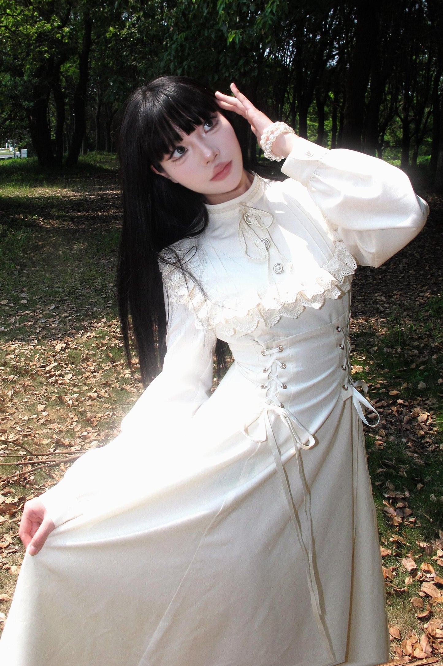 Porcelain French Lace Waist Dress