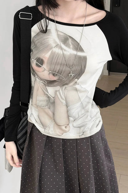 Black and White Raglan Top + Pleated Skirt