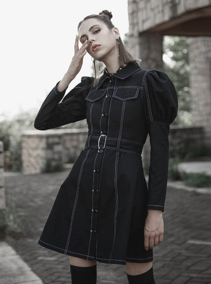 Double Pocket Waist Mark Denim Dress