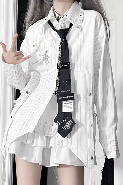 Striped Mode Long Sleeve Shirt + Tie