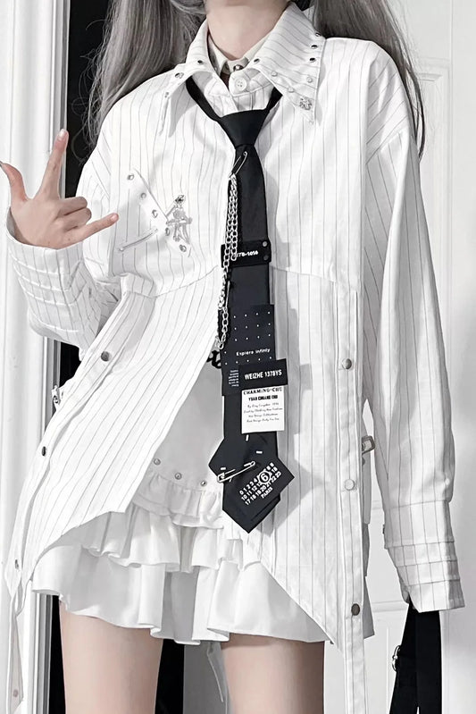 Striped Mode Long Sleeve Shirt + Tie