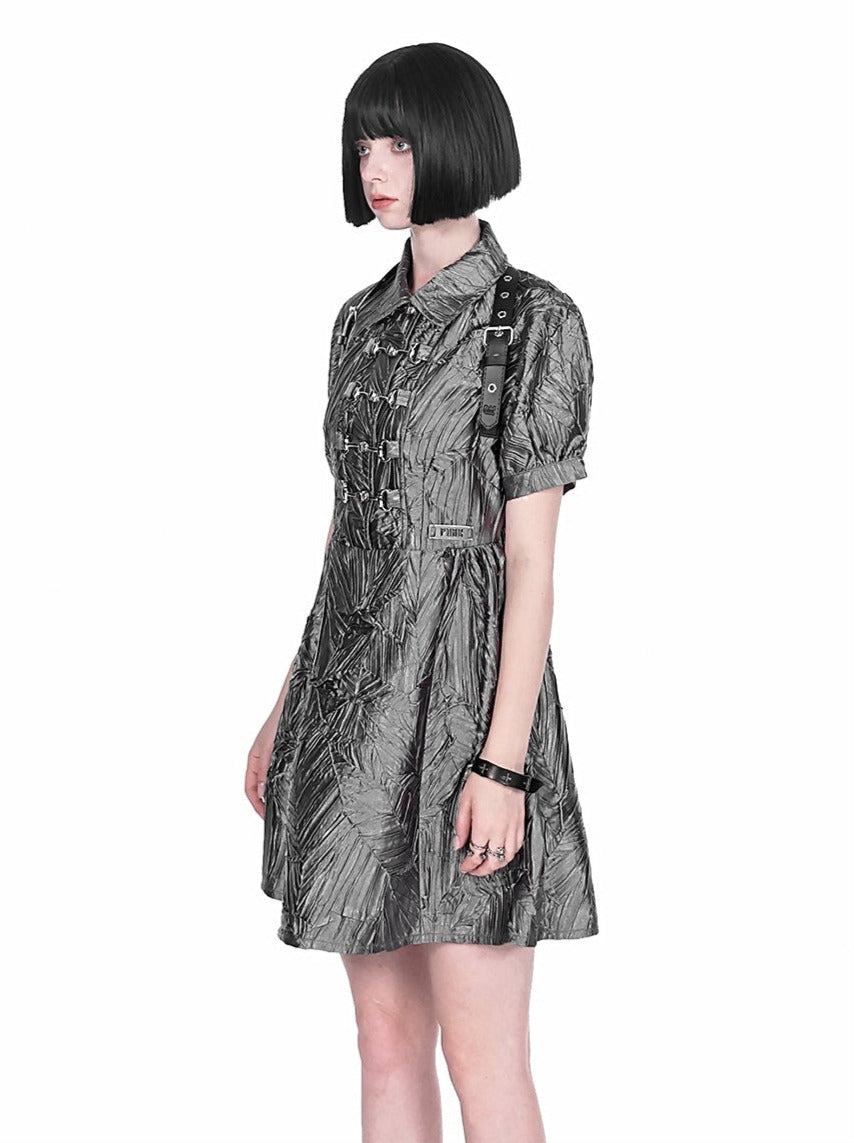 Dark Punk Metallic Puff Sleeve Chinese-style Dress