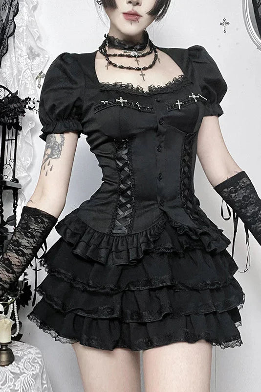 Dark Style Gothic Puff Sleeve Top