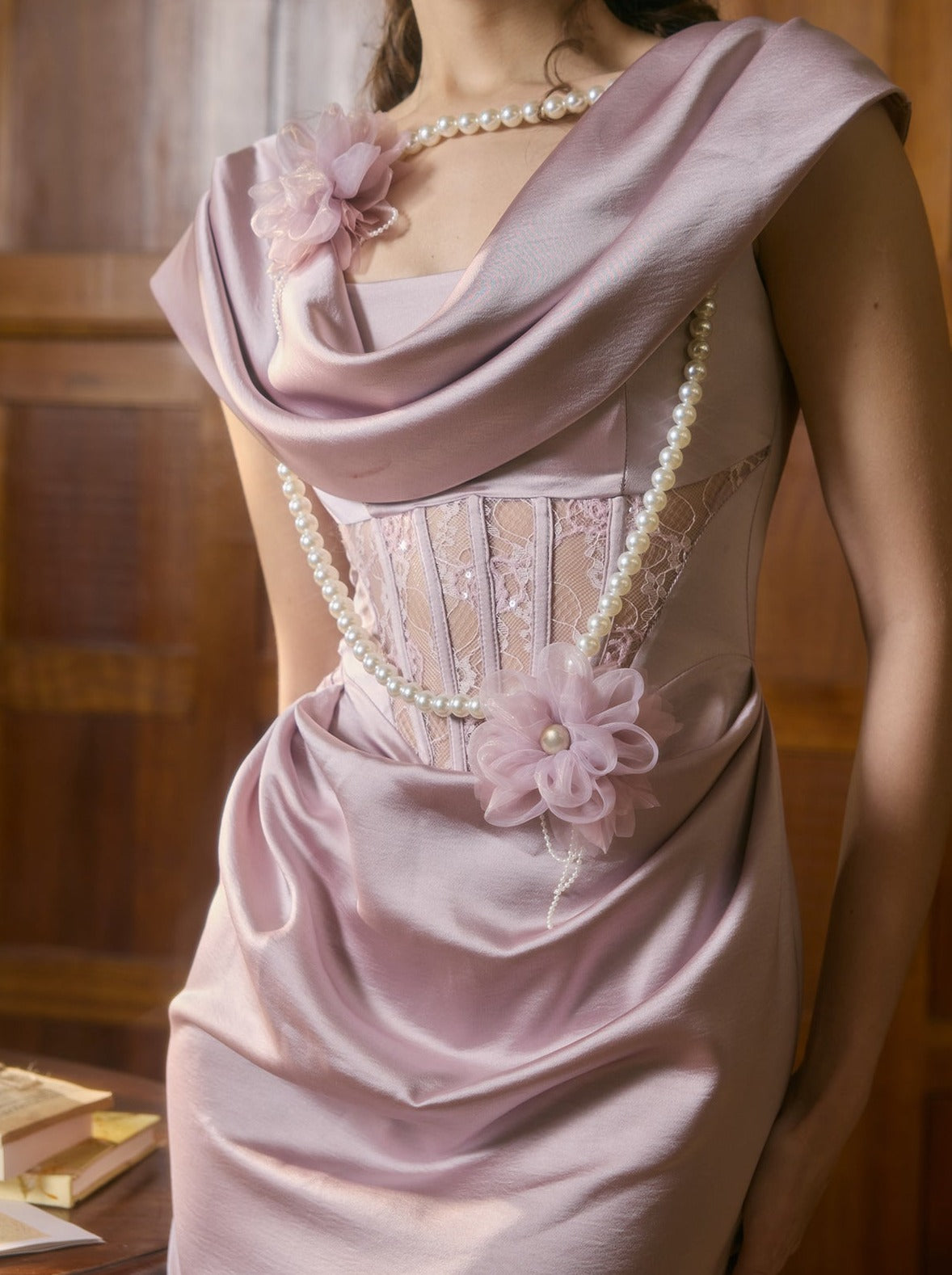 French Romantic Design Heavy Purple Satin Light Fishbone Dress