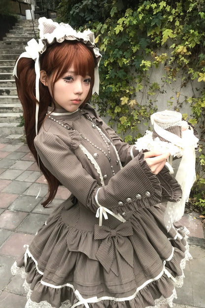 [pre-order Deadline: April 25] Phantom Cat Sweet Ribbon Stripe Lace Bell Sleeve Lolita Dress