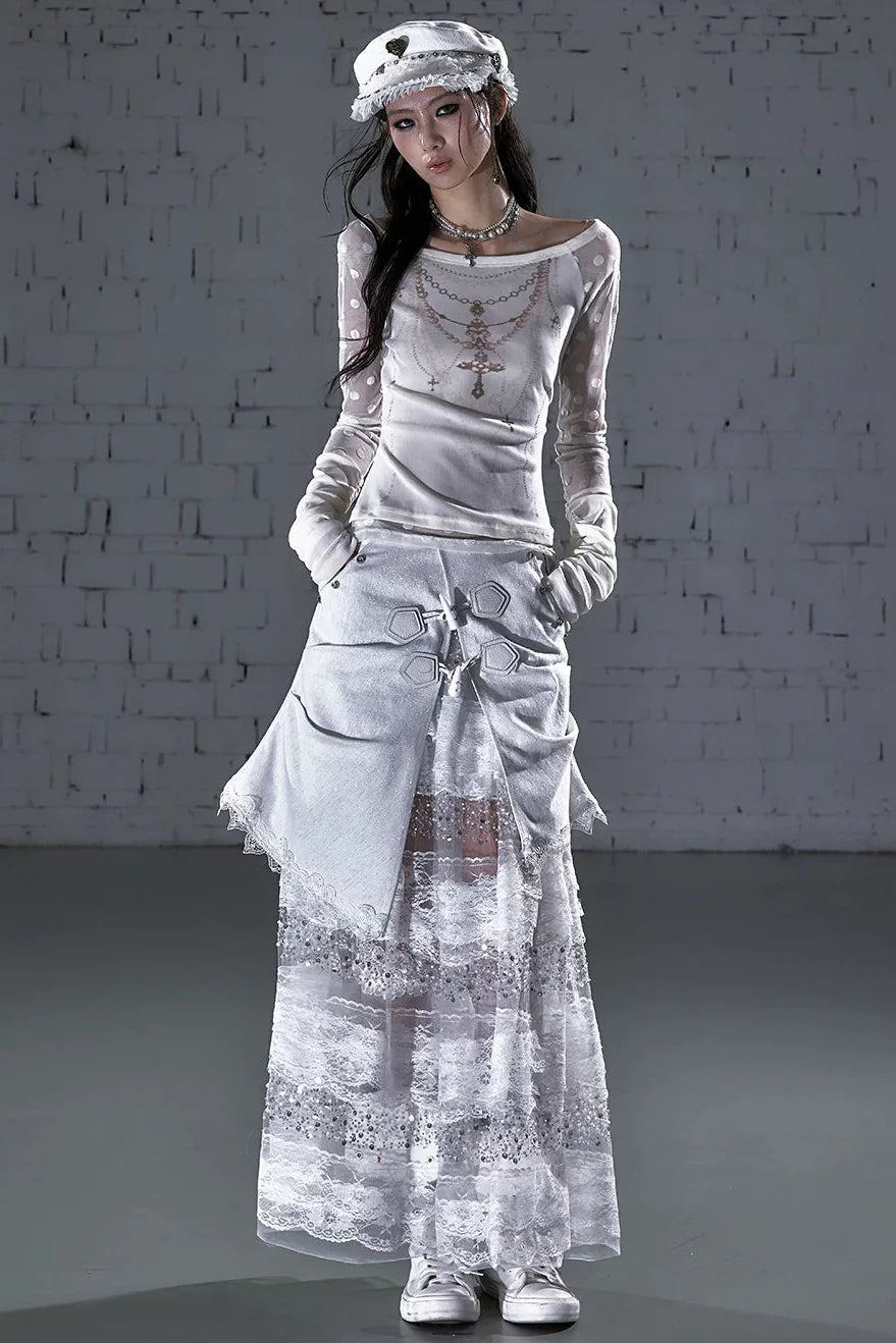 Baroque Flocked Sheer Top