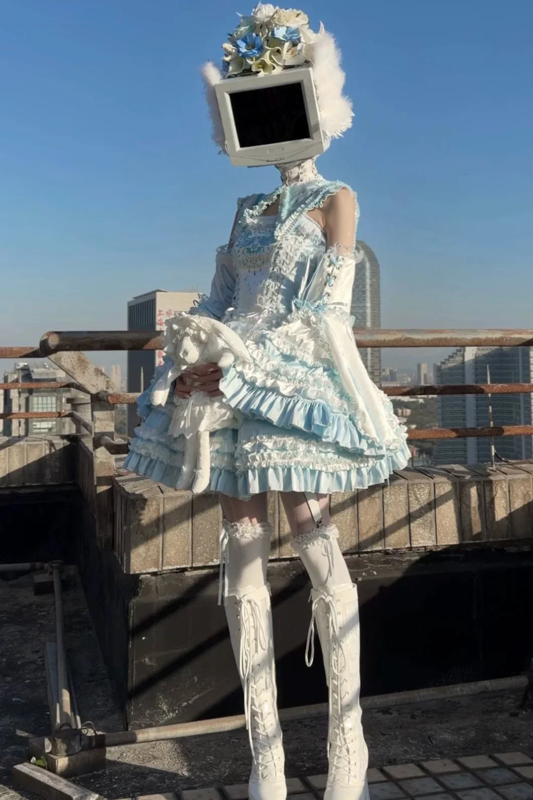Aqua Angel Line Top + Skirt + Shirt Collar + Sleeve + Hat + Clips