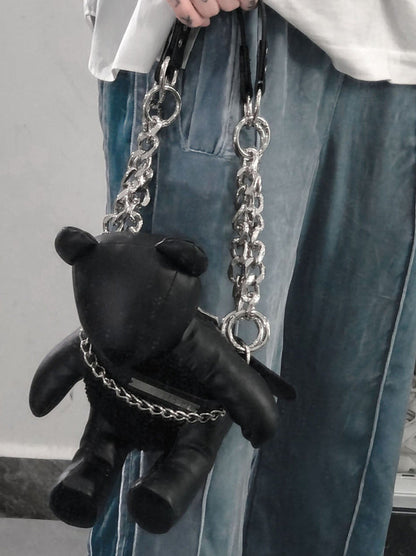 Y2k Chain Leather Bear Bag
