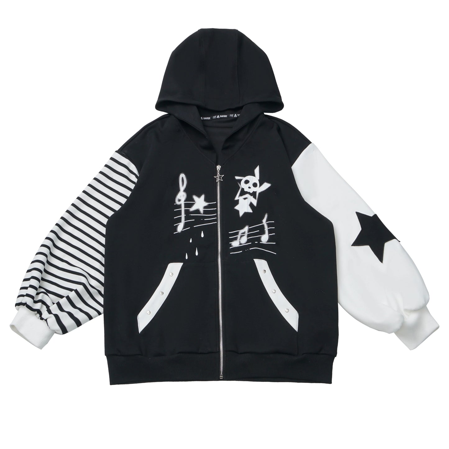 Striped Rock Print Hoodie Jacket + Tops + Long Pants + Skirt
