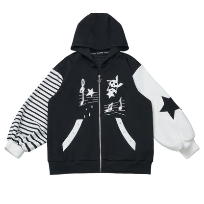 Striped Rock Print Hoodie Jacket + Tops + Long Pants + Skirt